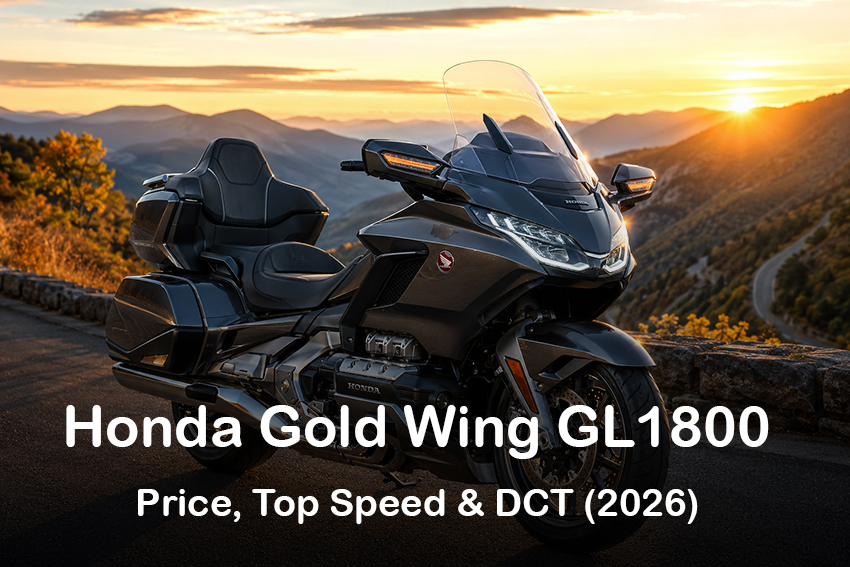 Honda Gold Wing GL1800 touring motorcycle parked on a mountain road.