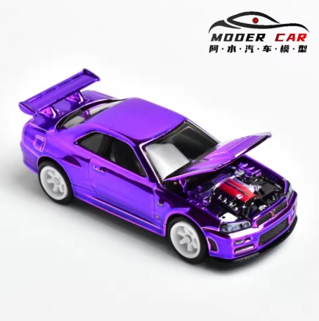 GTR R34 Electroplated Purple Diecast Model Car